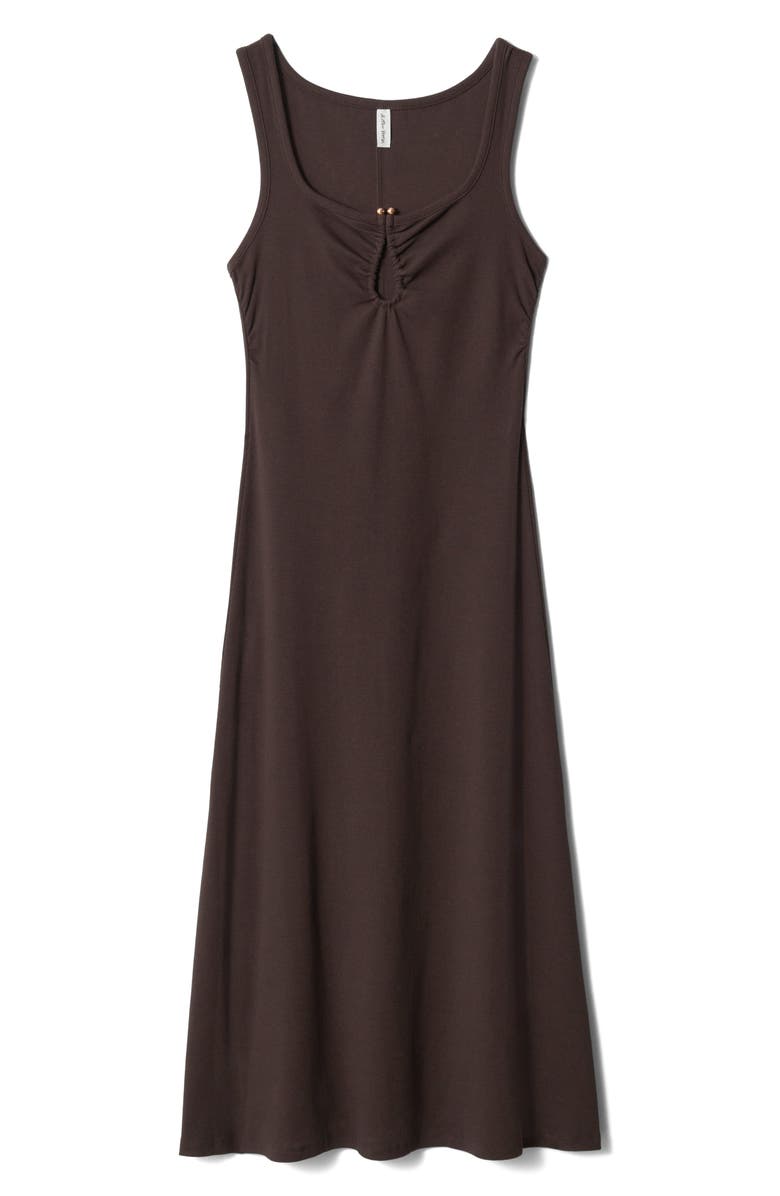 & Other Stories Keyhole Stretch Cotton Midi Dress, Main, color, Brown Dark