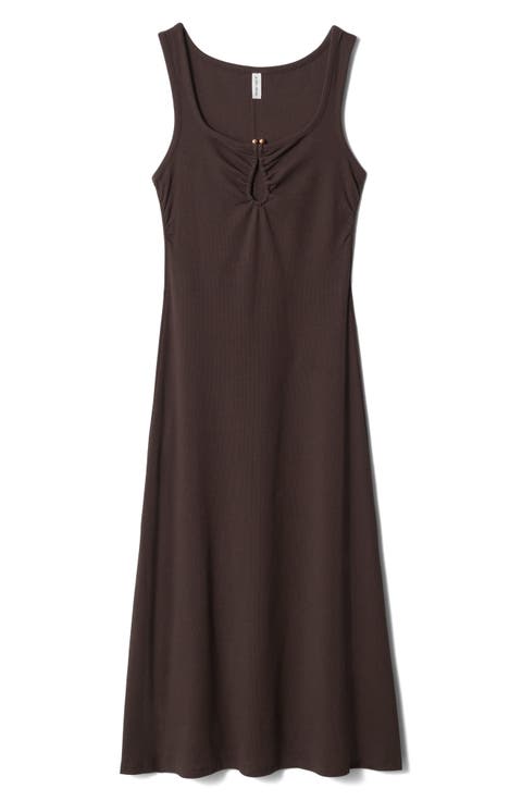 Keyhole Stretch Cotton Midi Dress