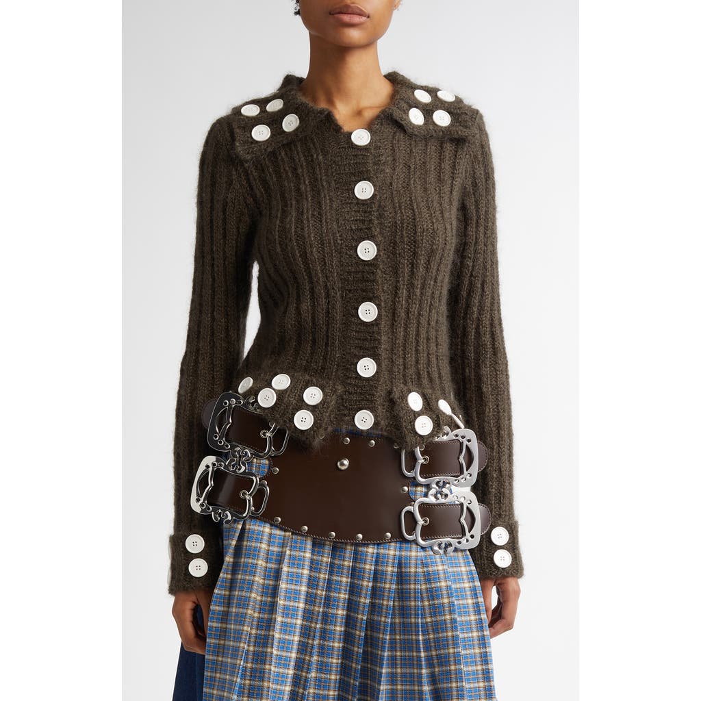 Chopova Lowena Starboard Rib Button Trim Cardigan in Grey