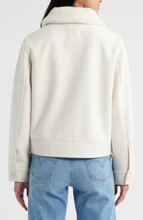 Sam Edelman Crop Jacket With Faux Shearling Collar In White