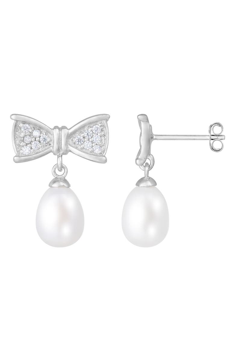 SPLENDID PEARLS Bow Shape 7-8mm Pearl Earrings, Main, color, 