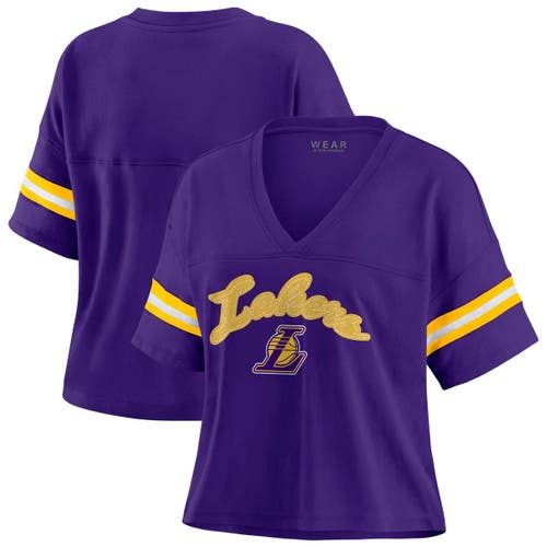 Wear By Erin Andrews Purple Los Angeles Lakers Plus Size Color Block Boxy V-neck T-shirt