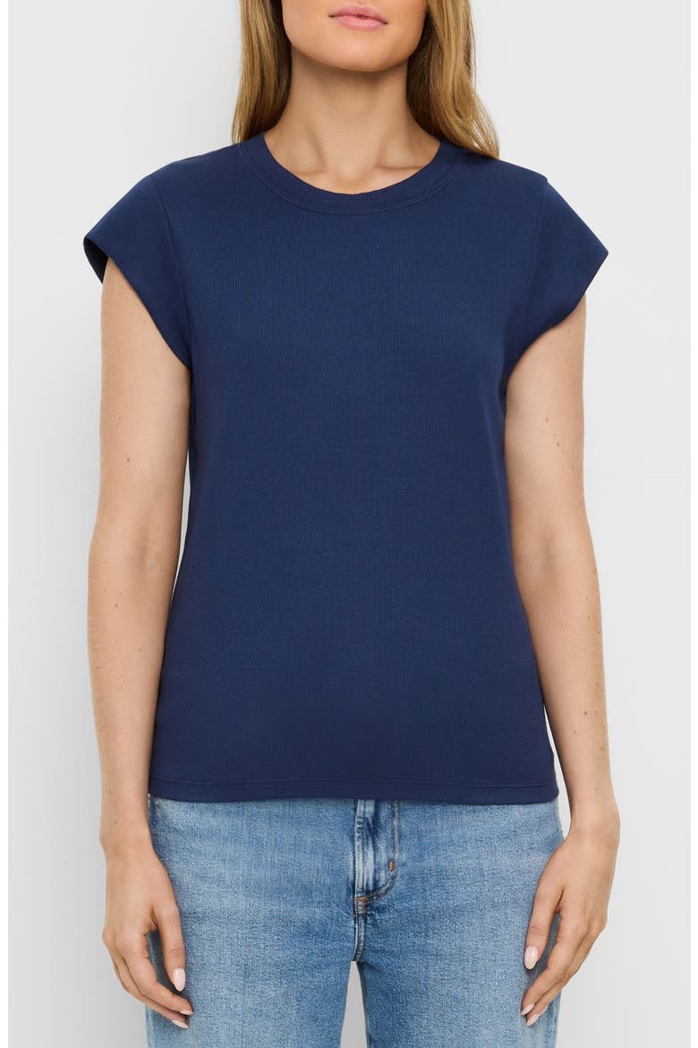 Rhea Power Shoulder Stretch Cotton Blend T-Shirt, Main, color, NOCTURNAL