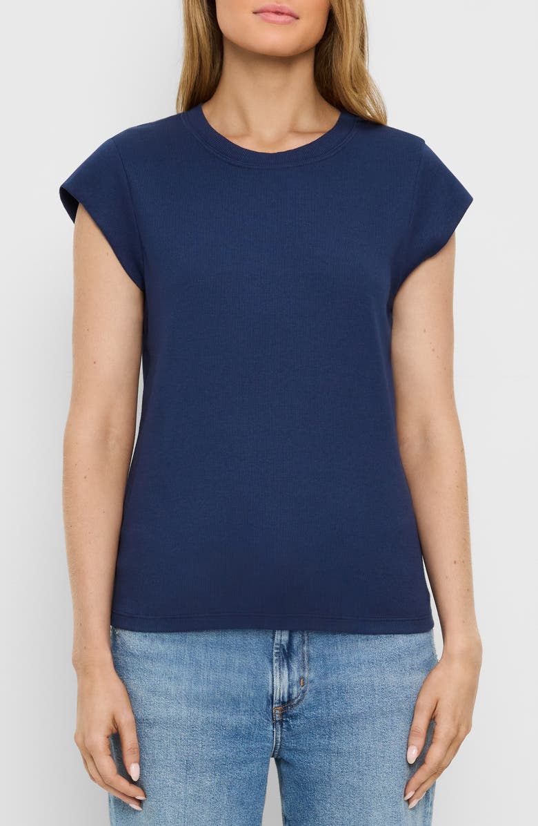 Michael Stars Rhea Power Shoulder Stretch Cotton Blend T-Shirt, Main, color, Nocturnal