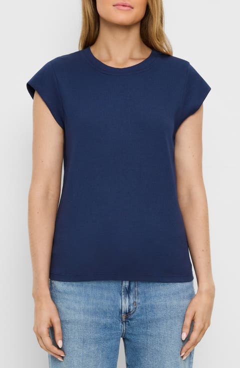 Rhea Power Shoulder Stretch Cotton Blend T-Shirt