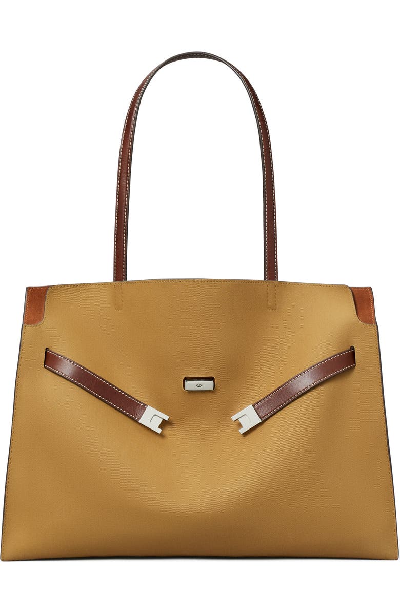 Tory Burch Lee Radziwill Canvas Tote, Main, color, Khaki