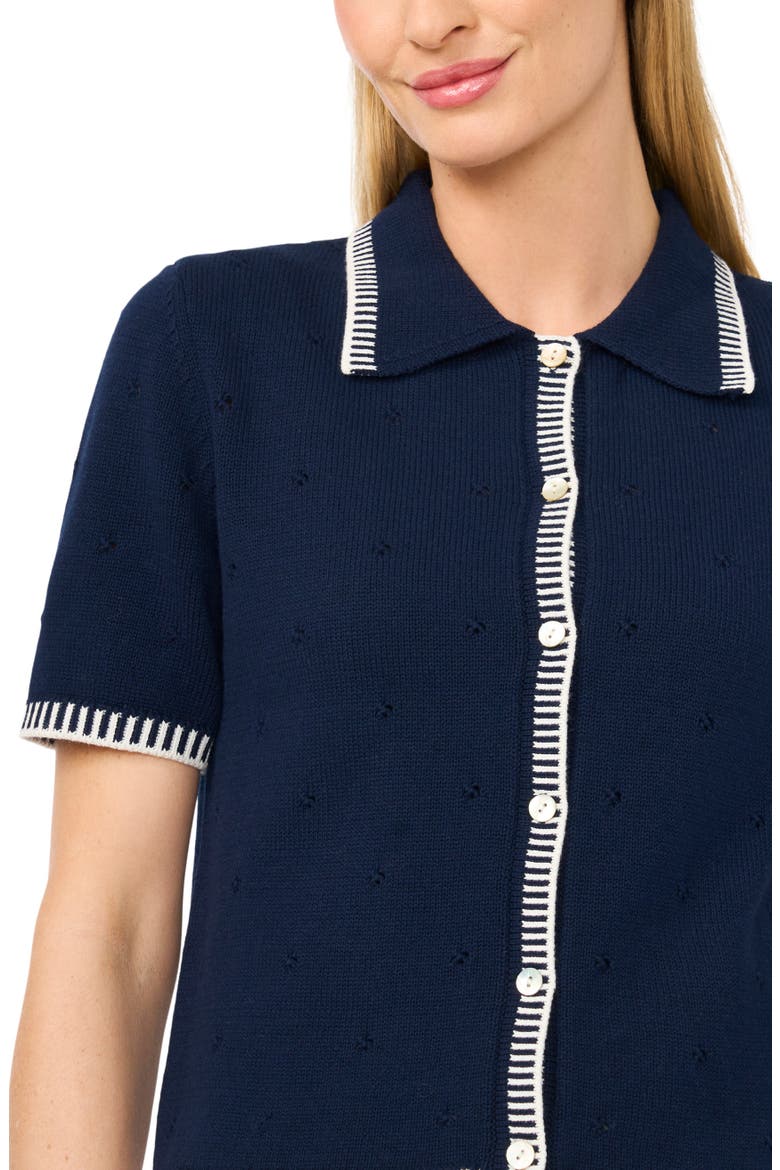 Pointelle Button-Up Cotton Top, Alternate, color, CLASSIC NAVY