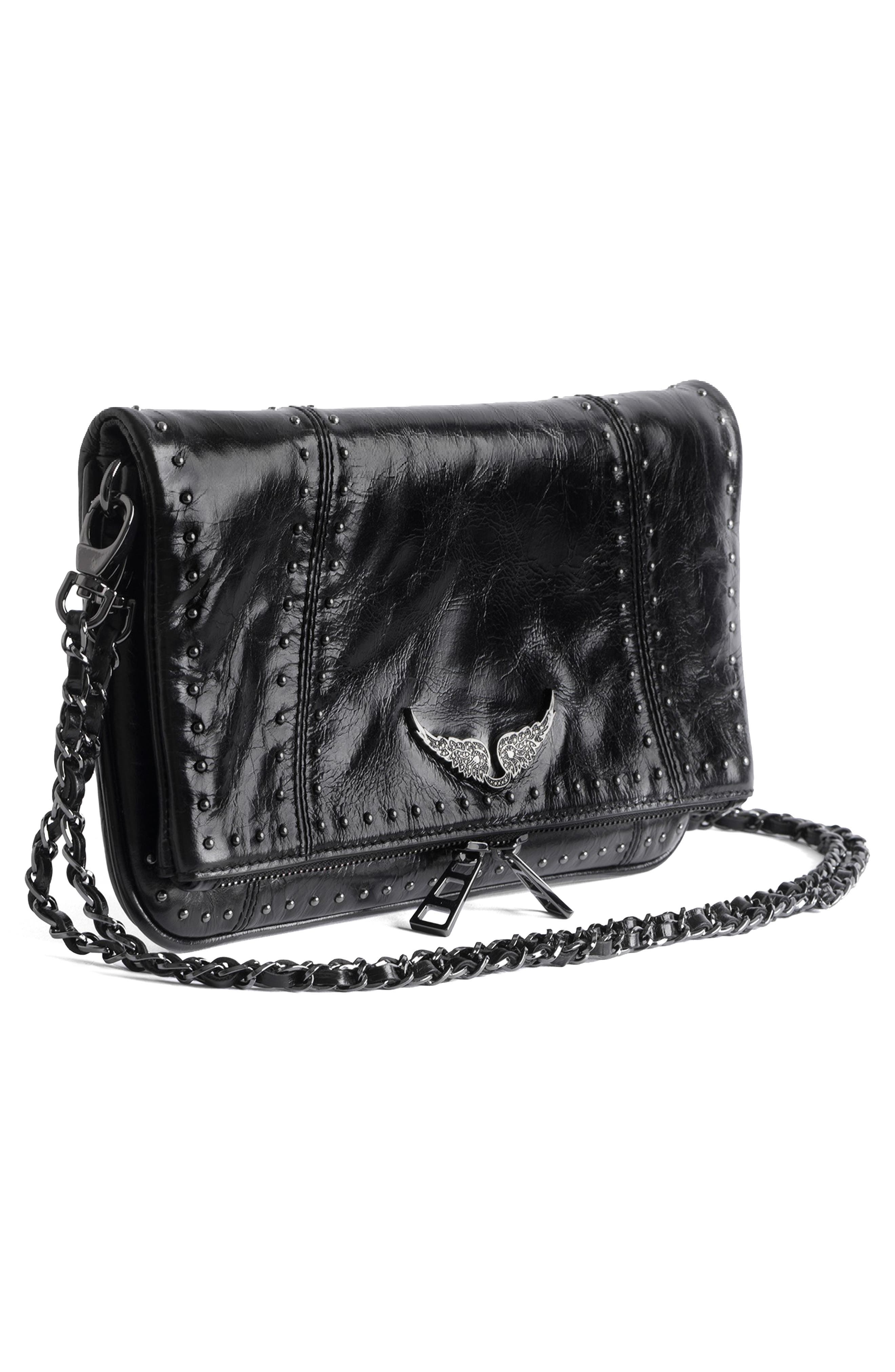 Zadig & Voltaire Rock Leather Crossbody Bag, Alternate, color, Black