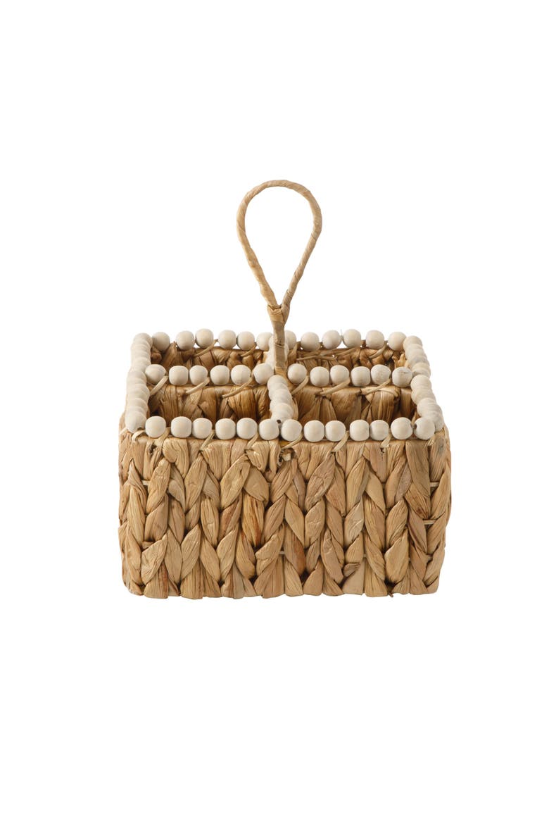 Woven Utensil Caddy with Compartments, Water Hyacinth Basket, Main, color, Natural