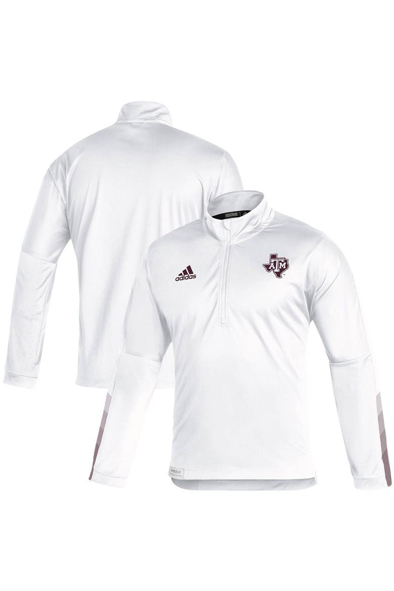Men's adidas Maroon Texas A&M Aggies 2021 Sideline Primeblue Quarter-Zip Jacket, Main, color, WHITE
