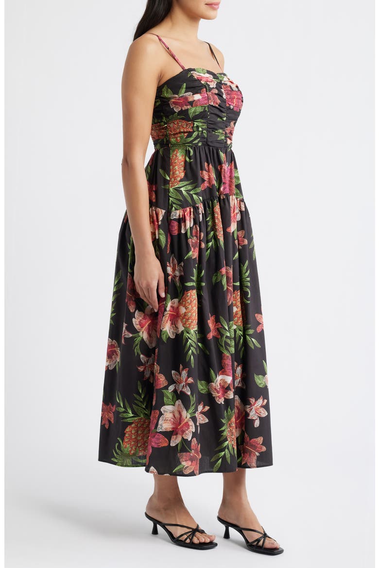 Floral Cotton Midi Dress, Alternate, color, BLACK MULTI
