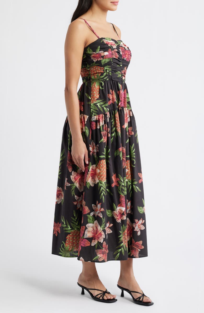 Vince Camuto Floral Cotton Midi Dress, Alternate, color, Black Multi