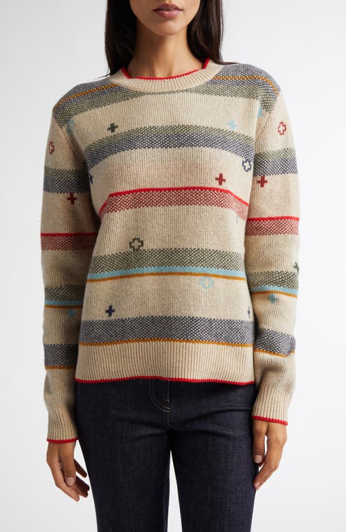 Pendleton Graphic Merino Wool Sweater in Oatmeal Heather Stripe 