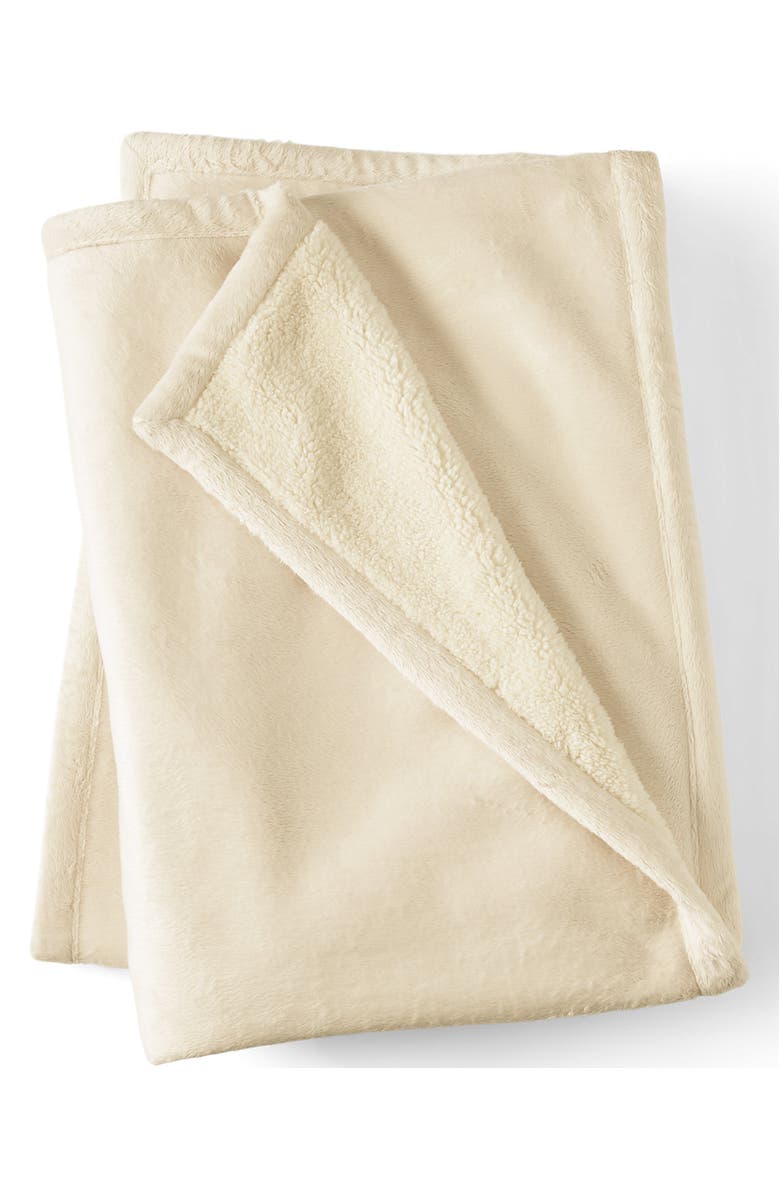 Lands
End High Pile Fleece Throw Blanket, Main, color, Ivory Latte