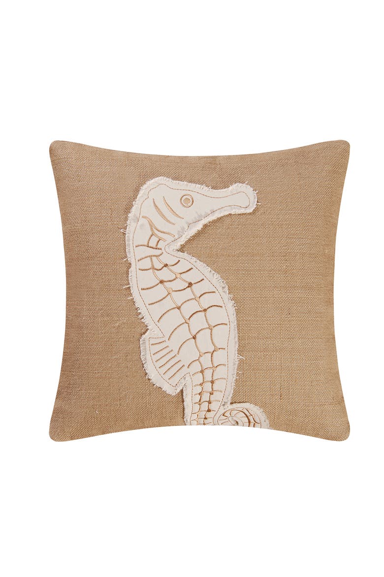 Seahorse Burlap Beige Accent Throw Pillow 18" x 18", Main, color, Brown