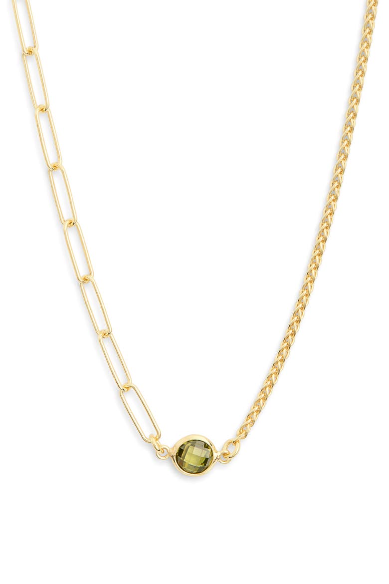Mix Chain Oval Crystal Necklace, Main, color, GOLD/ GREEN