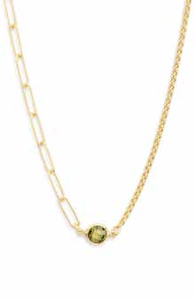 Mix Chain Oval Crystal Necklace