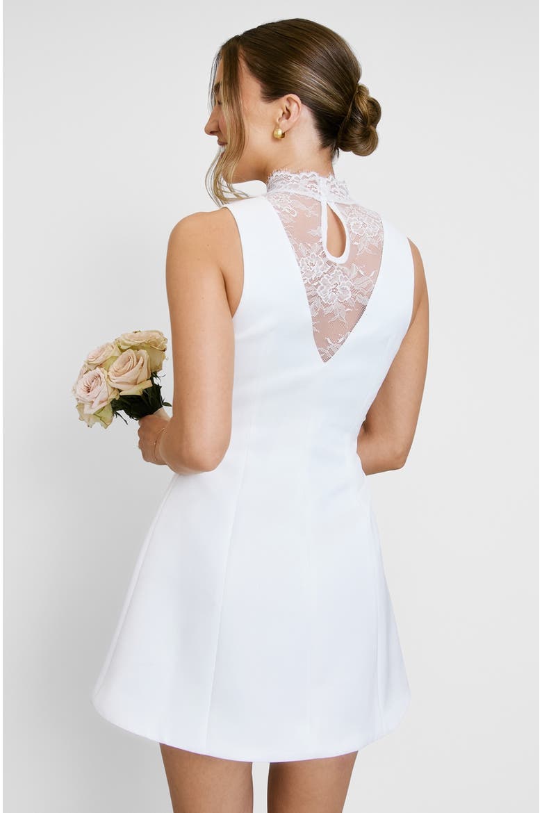 Lace High Neck A-line Mini Dress, Alternate, color, White