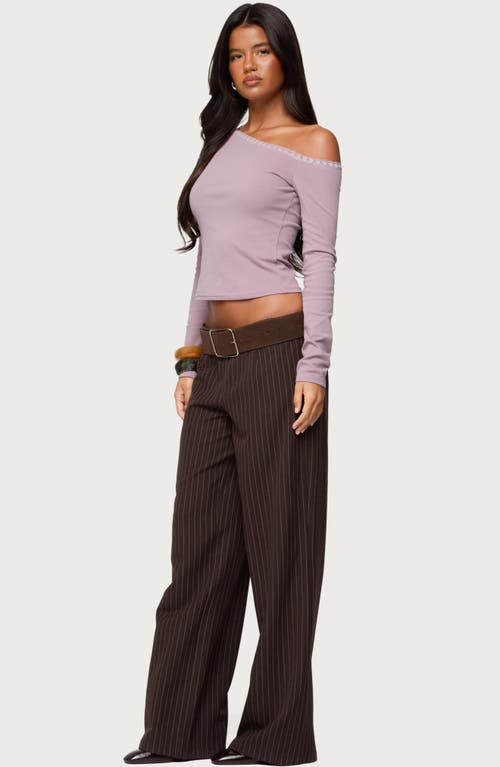 Edikted Emmiline Lace Off The Shoulder Crop Top In Purple