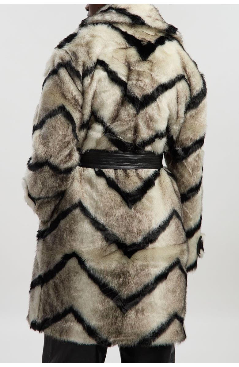 Karen Millen Mono Faux Fur Belted Longline Coat, Alternate, color, Mono