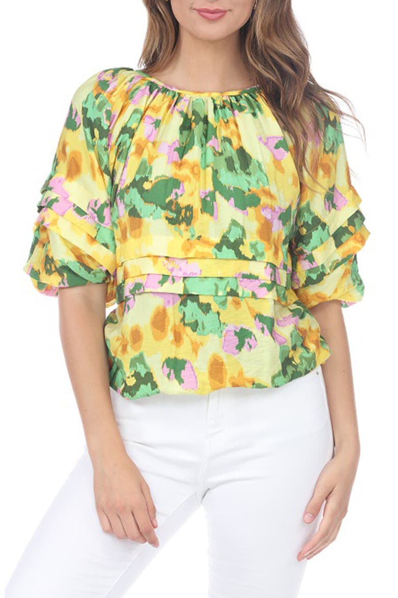 Floral Ruffle Top, Main, color, YELLOW