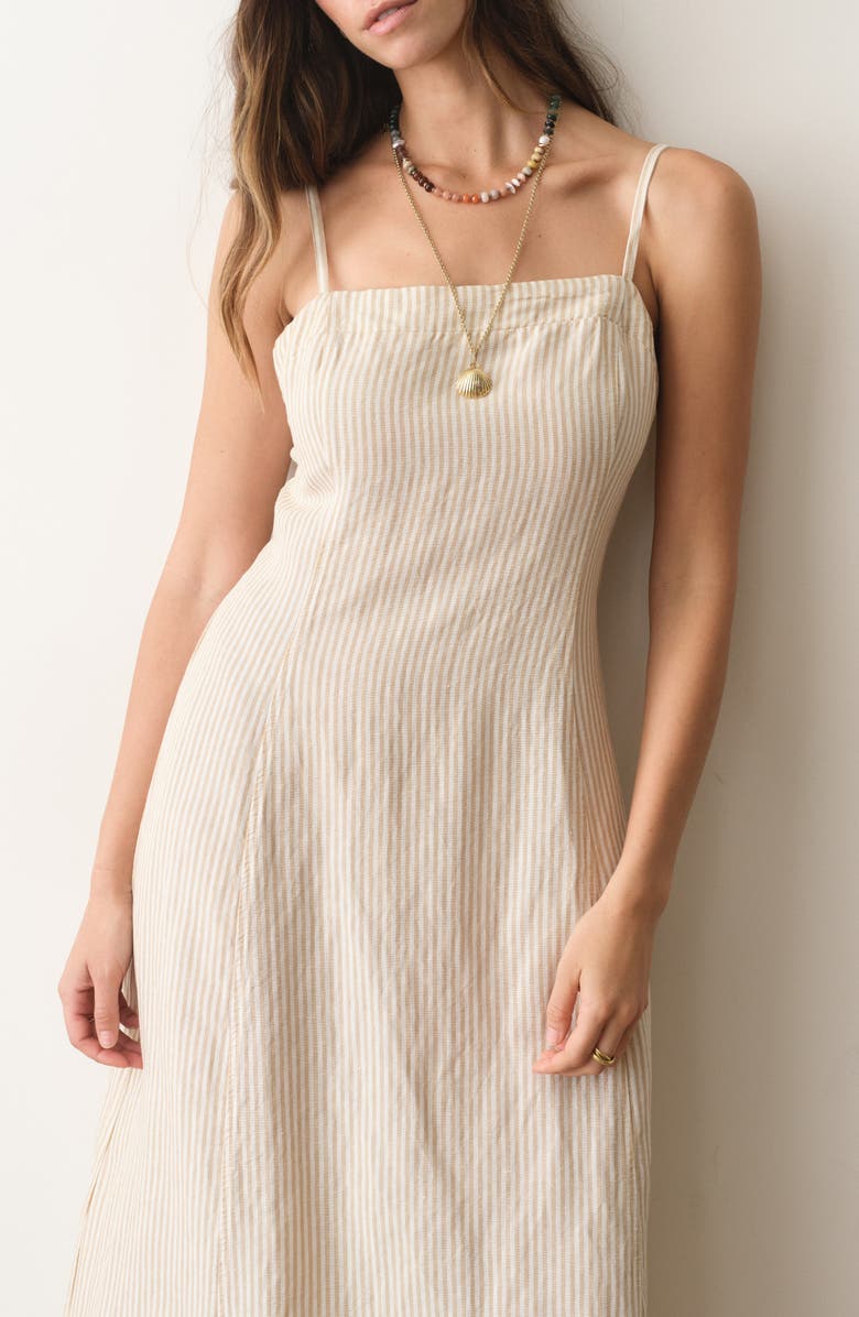 Marine Layer Luca Stripe Linen Blend Midi Dress, Alternate, color, Sand Stripe