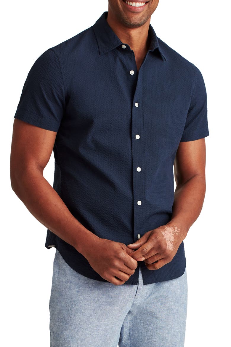 Riviera Slim Fit Short Sleeve Button-Up Shirt, Main, color, SEERSUCKER - INKWELL