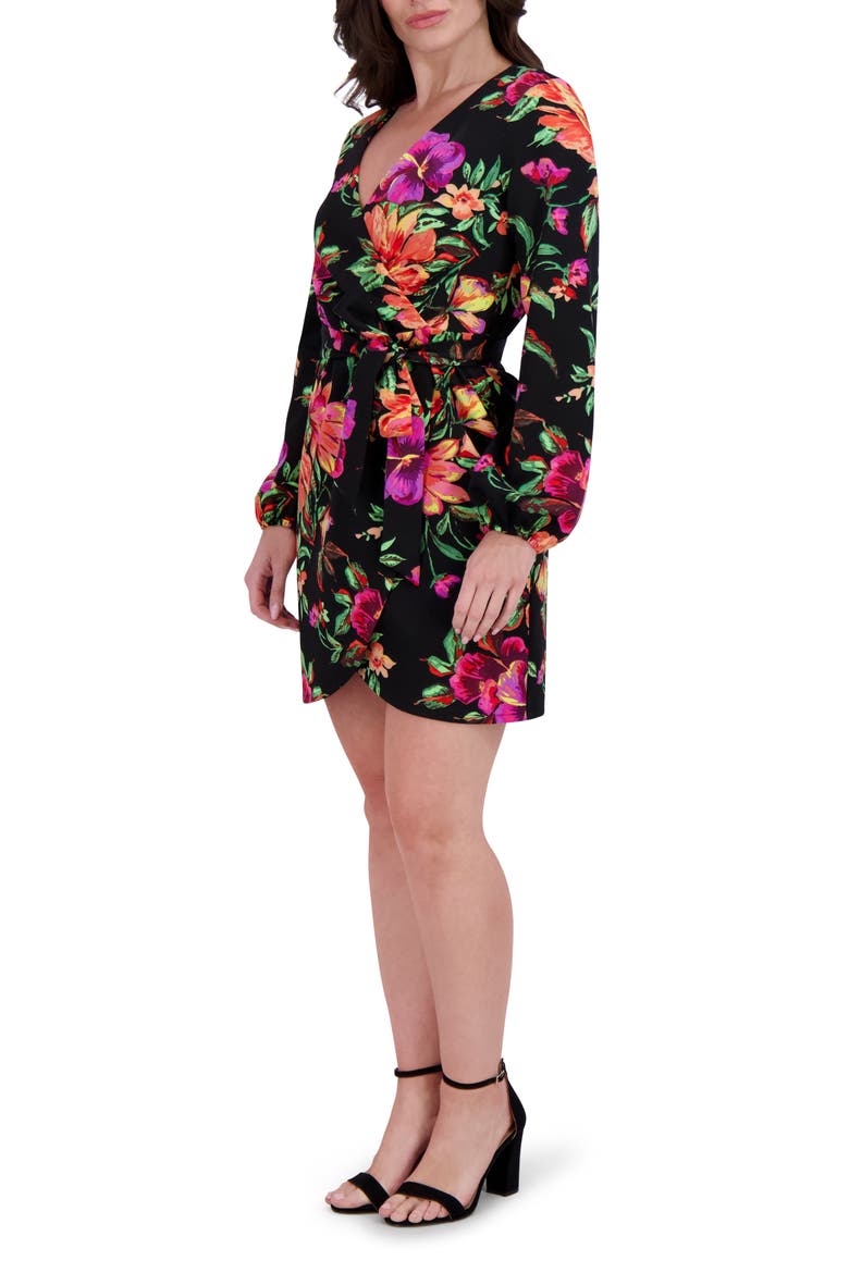 Long Sleeve Wrap Dress, Alternate, color, BLACK MULTI