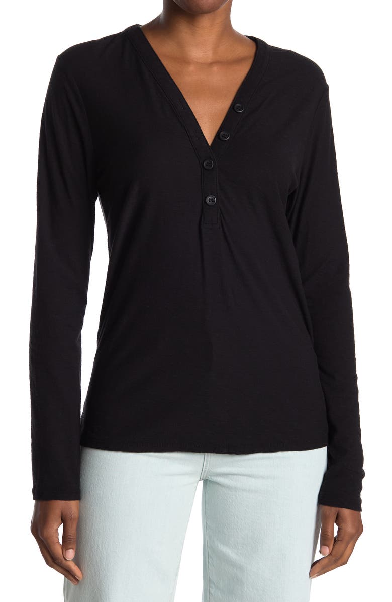 James Perse Long Sleeve Slub Jersey Henley, Main, color, Black