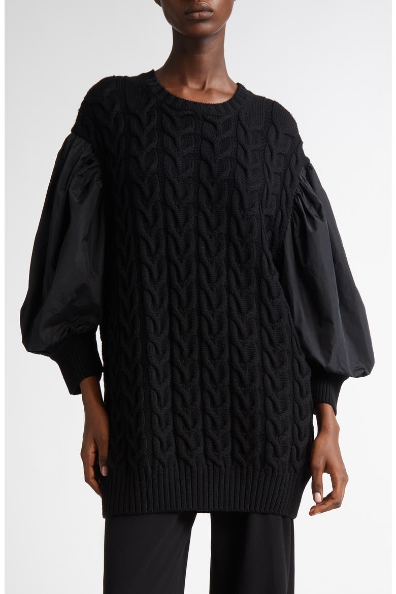 Ancella Oversize Mixed Media Sweater, Main, color, BLACK