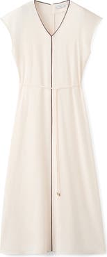 MANGO Contrast Piping Belted Midi Dress
