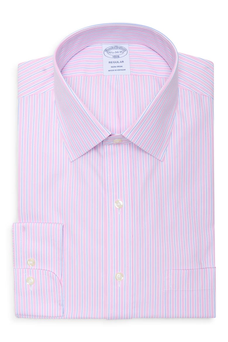 Regular Fit Non-Iron Cotton Dress Shirt, Alternate, color, PINKSTRIPE