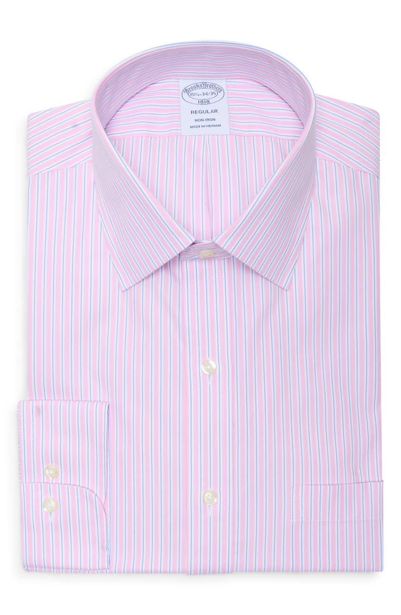 Brooks Brothers Regular Fit Non-Iron Cotton Dress Shirt, Main, color, Pinkstripe