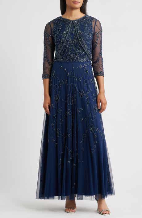 Pisarro Nights Beaded Mesh Gown with Jacket