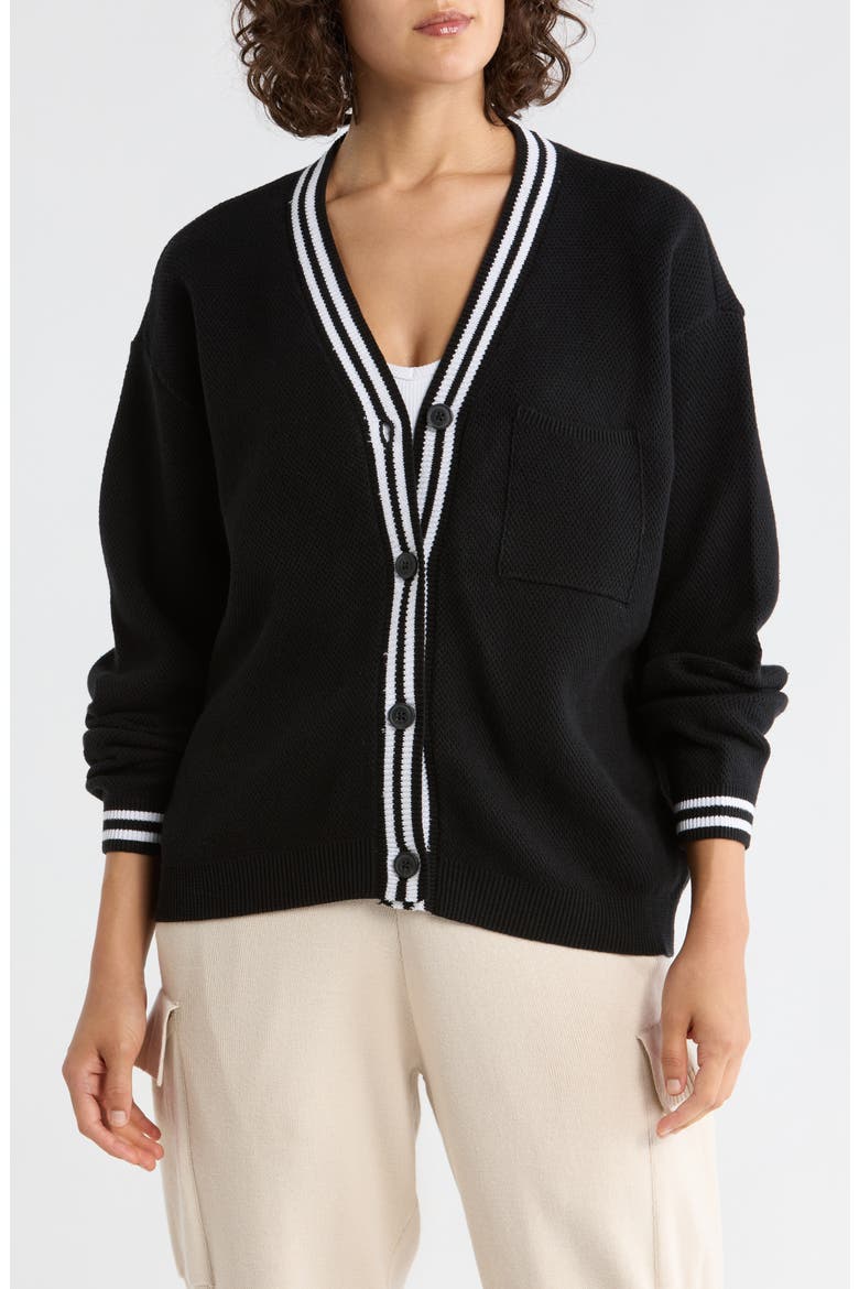Fair Game Button Front Cotton Cardigan, Main, color, BLACK/ WHITE