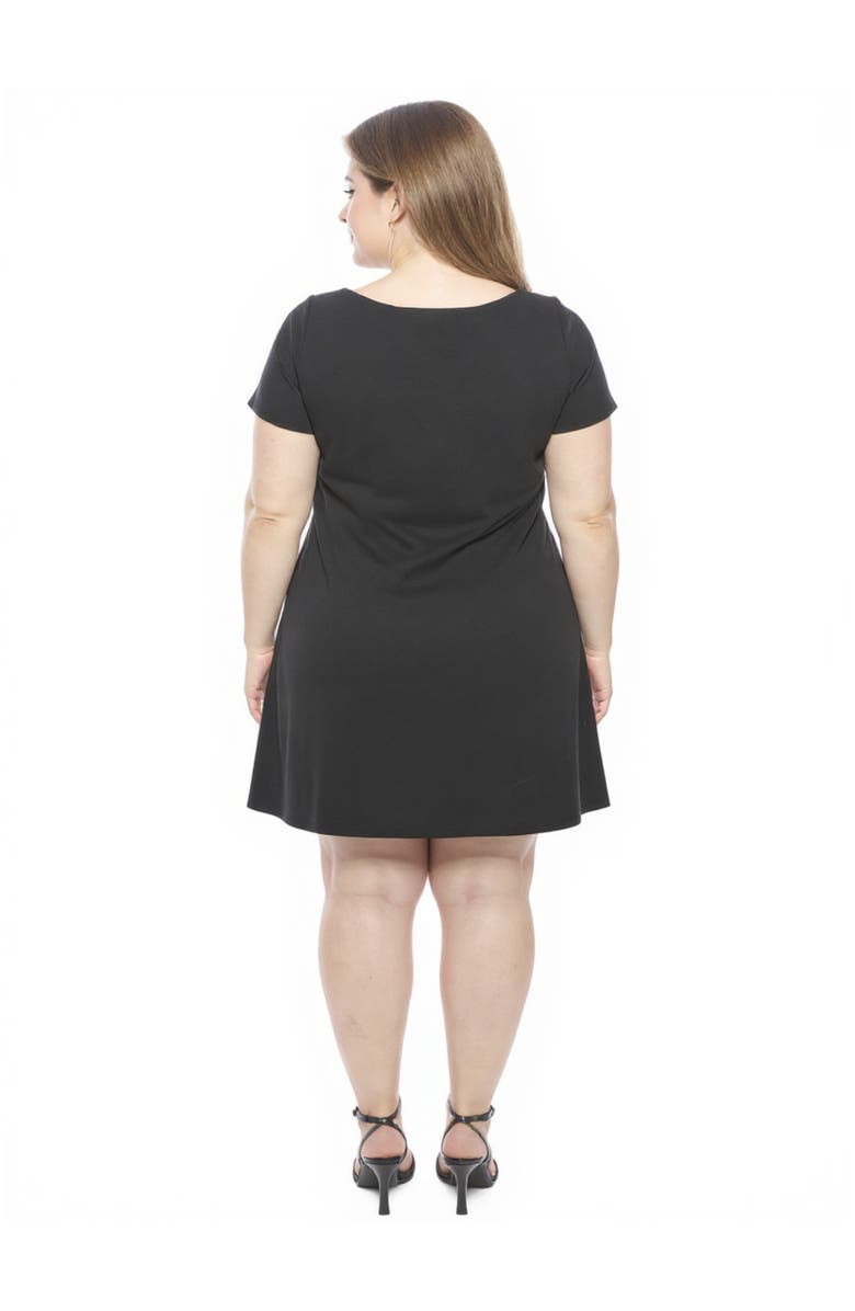 24seven Comfort Apparel Plus Size Solid Short Sleeve Round Neck Mini Shift Dress, Alternate, color, Black