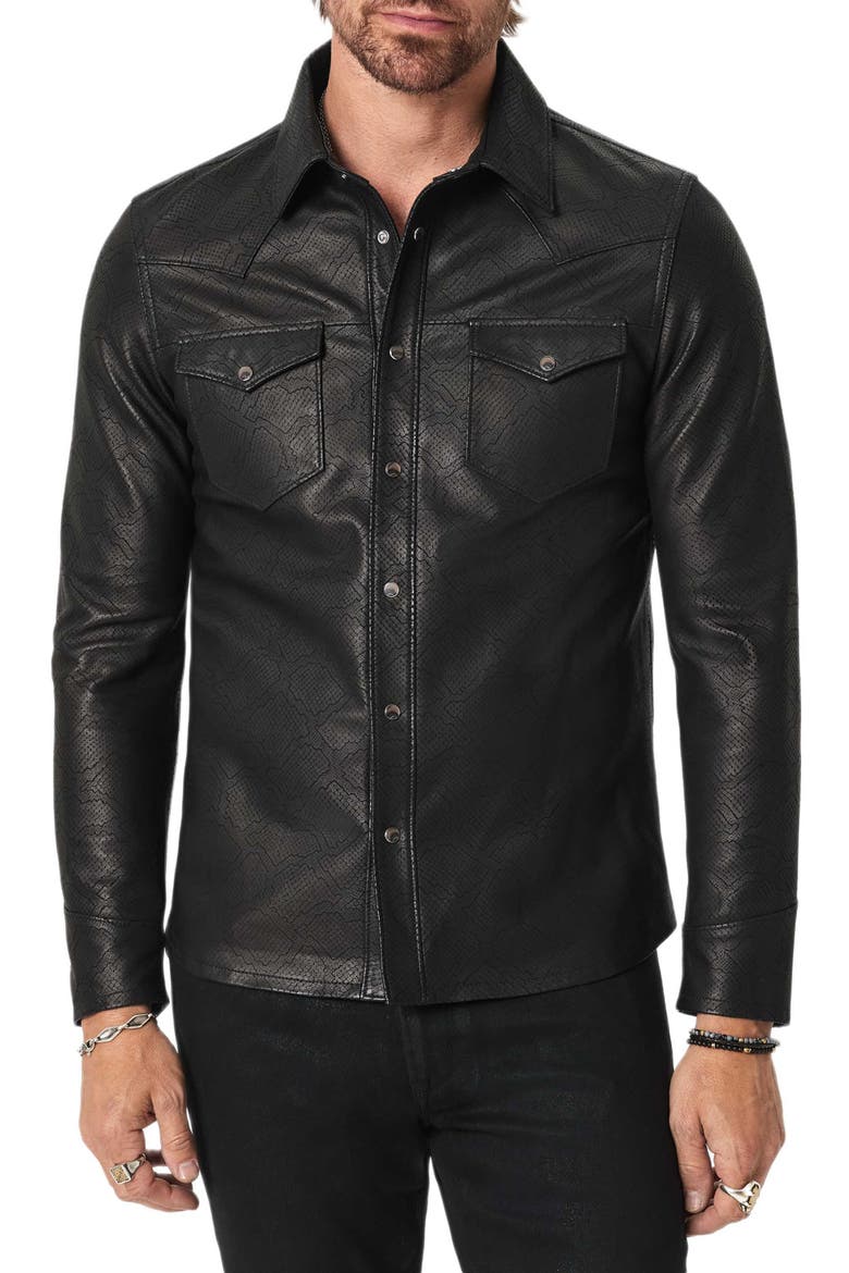 Sage Leather Shirt Jacket, Main, color, BLACK