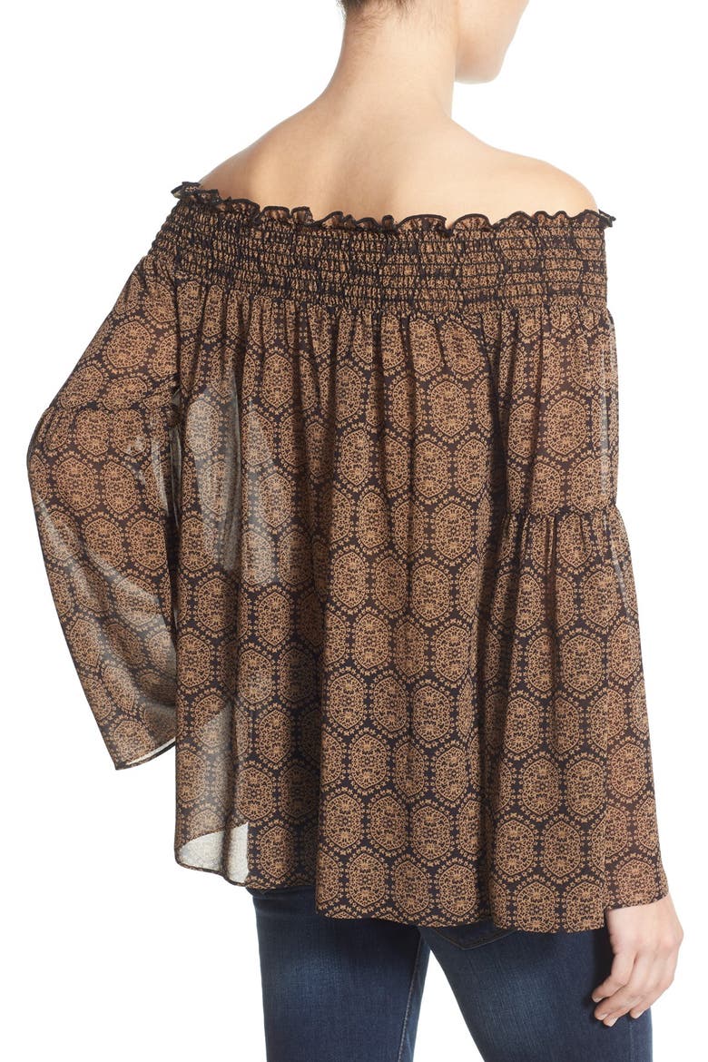 Print Off the Shoulder Top, Alternate, color, BROWN/ BLACK