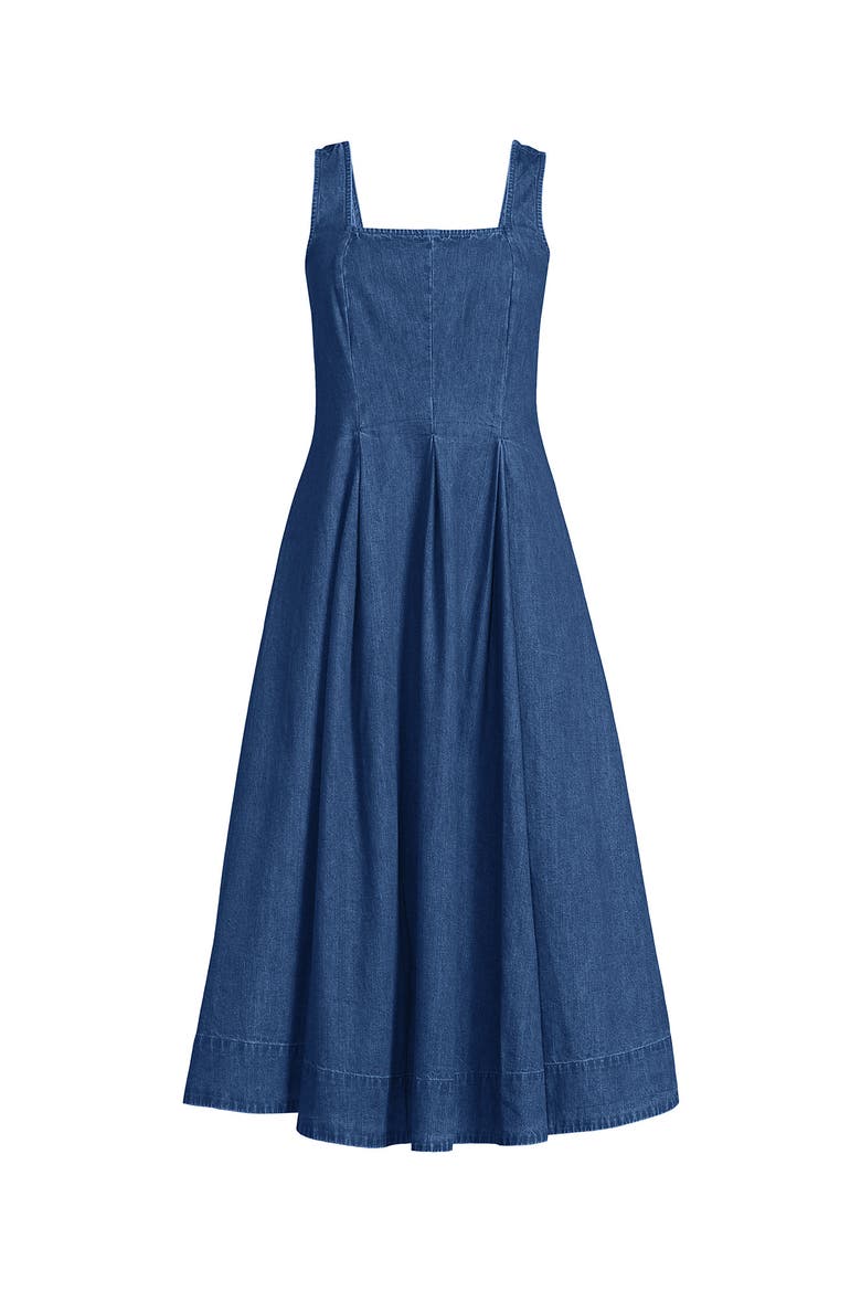 Pleated Square Neck Cotton Poplin Midi Dress, Alternate, color, Lima Blue