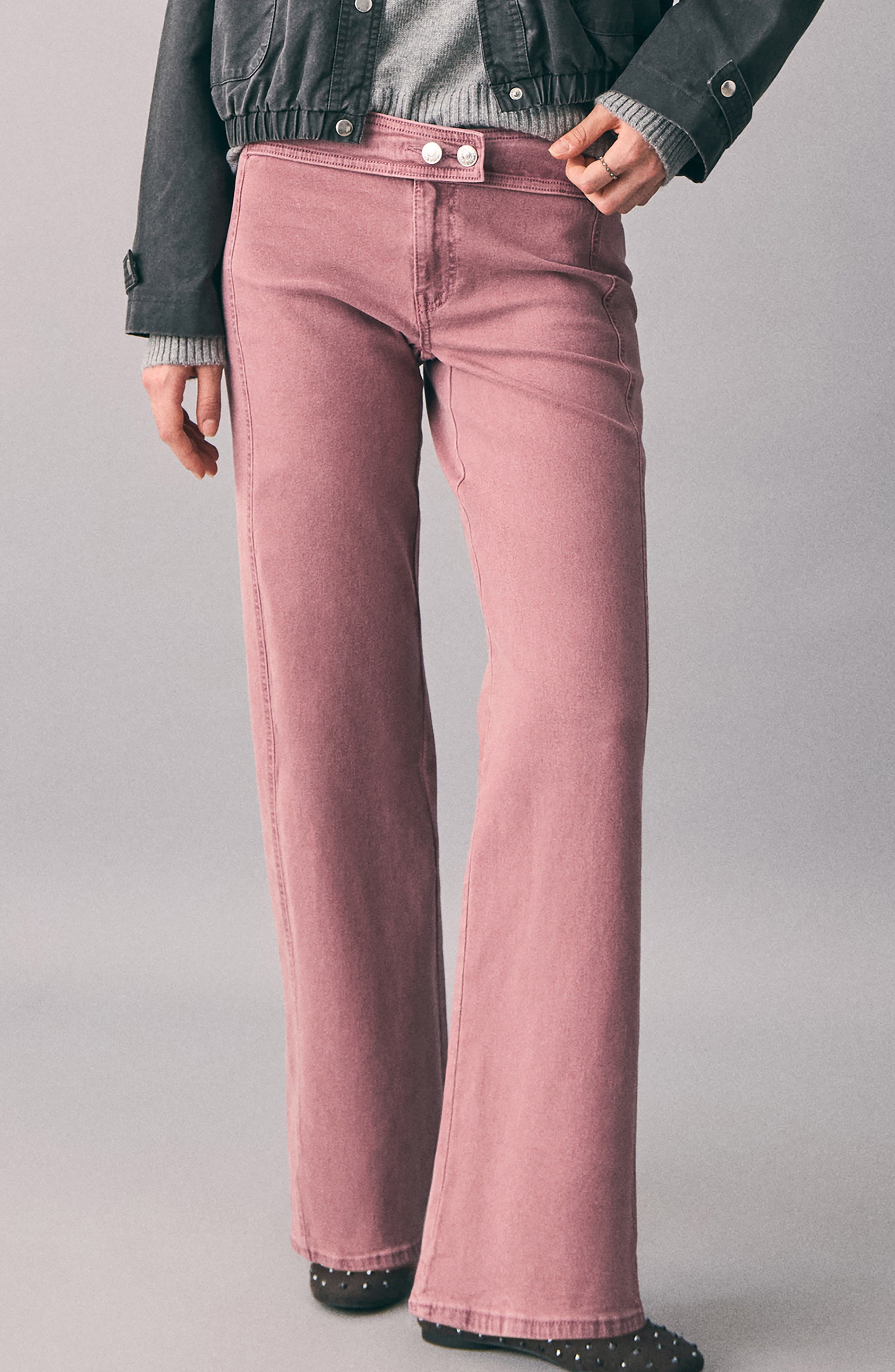 Mango Teen Belted Low Rise Straight Leg Jeans In Pink