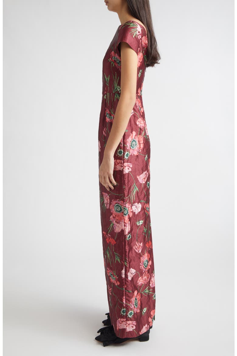 Floral Textured Satin Column Gown, Alternate, color, BELLE EPOQUE POPPY RUBY RED