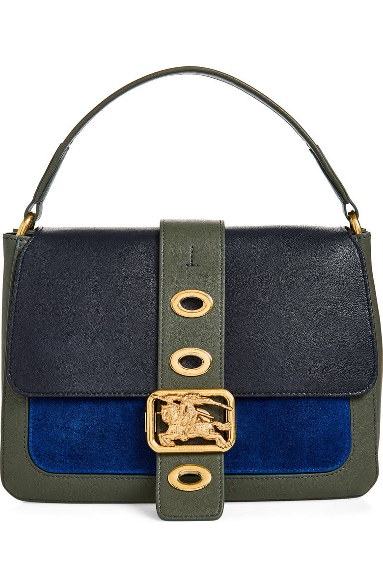 Burberry Small Rider Colorblock Leather Top Handle Bag, Main, color, Indigo/ Sf Blue/ Aqua