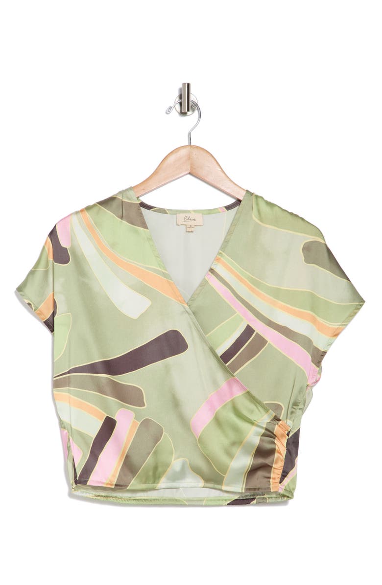 Elan Palm Print Surplice Neck Cover-Up Crop Top, Alternate, color, Green Manila Print
