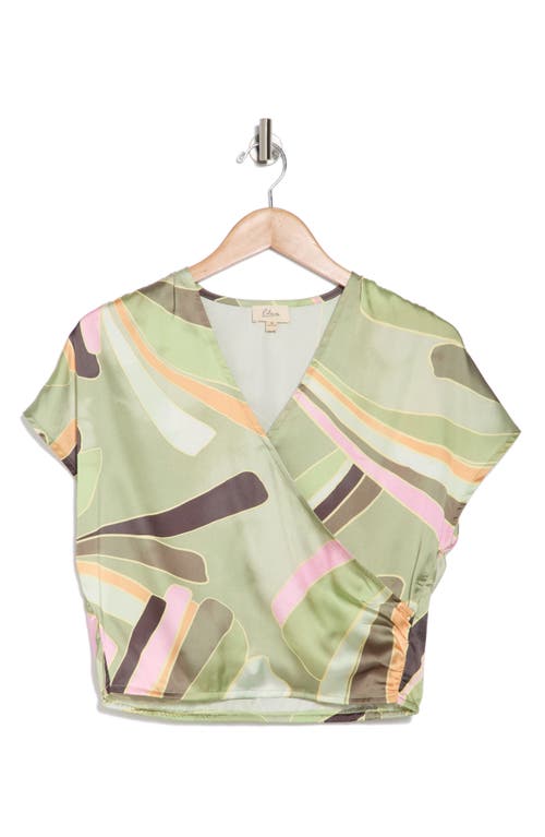 Elan Palm Print Surplice Neck Cover-up Crop Top