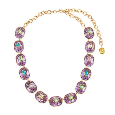Fancy Colored Octagon Bezel Half Tennis Necklace