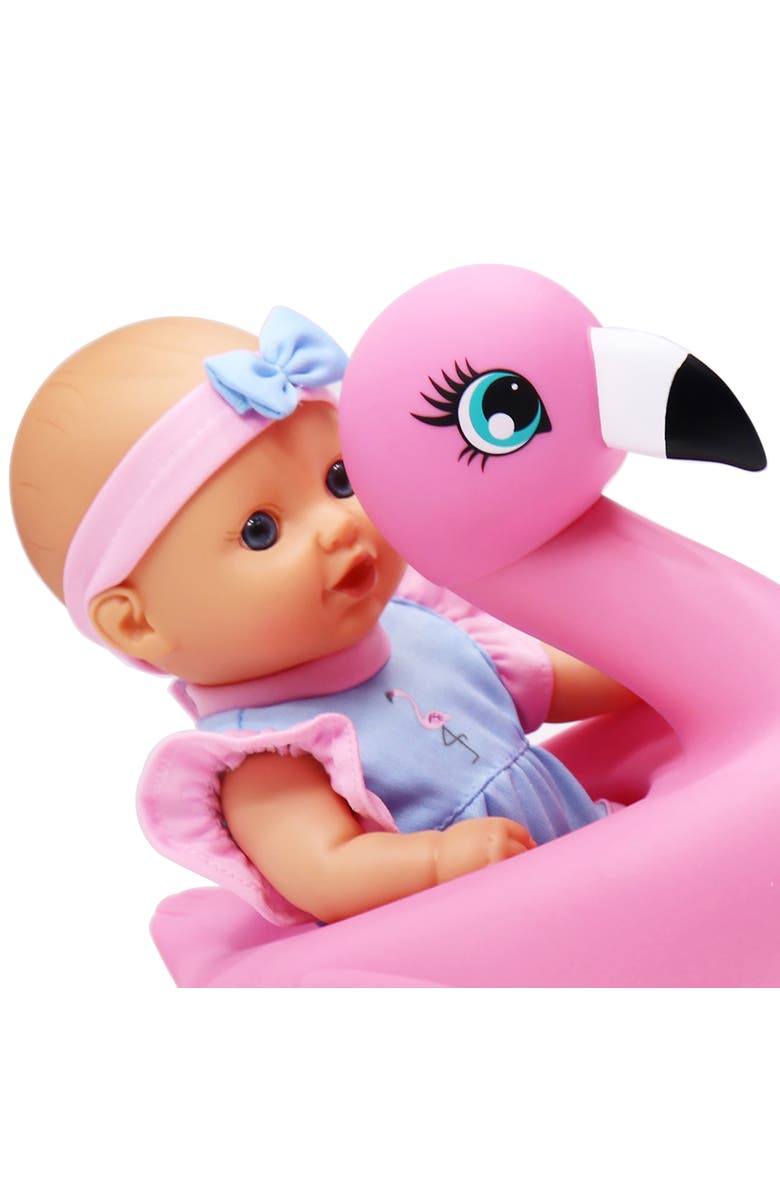 Dream Collection 10 Inch Bath Time Baby Doll with Flamingo, Alternate, color, Multicolored