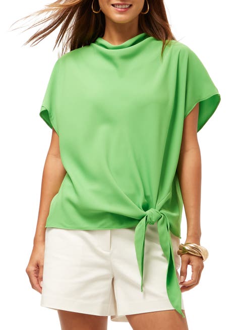 High Neck Tie Hem Bisque Top