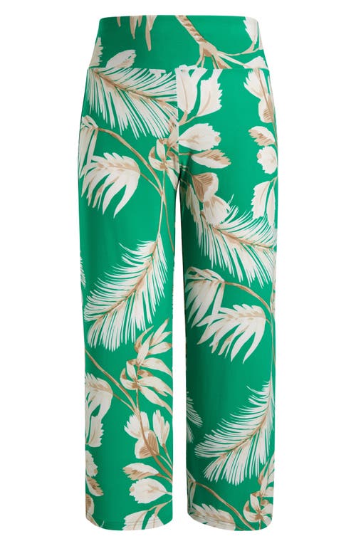 Anne Klein High Waist Print Pull-on Wide Leg Pants In Tropical Green Multi