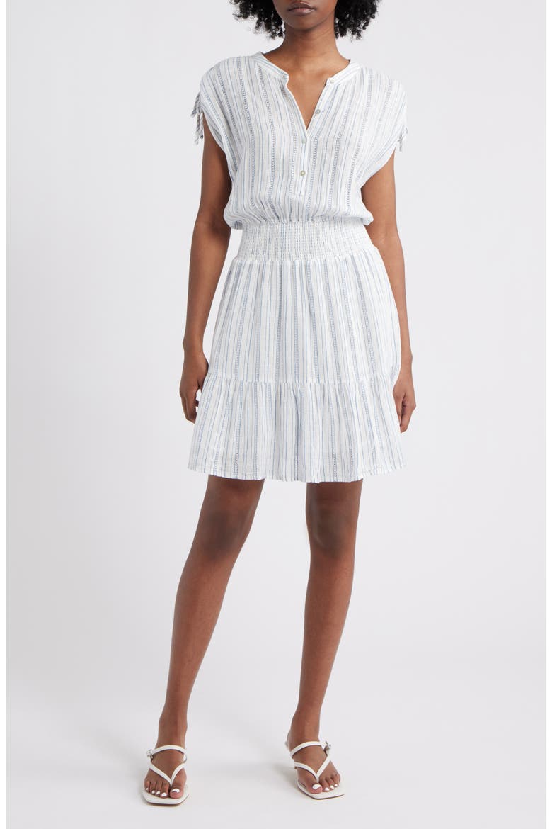 Samina Stripe Smocked Linen Blend Dress, Main, color, SONOMA STRIPE