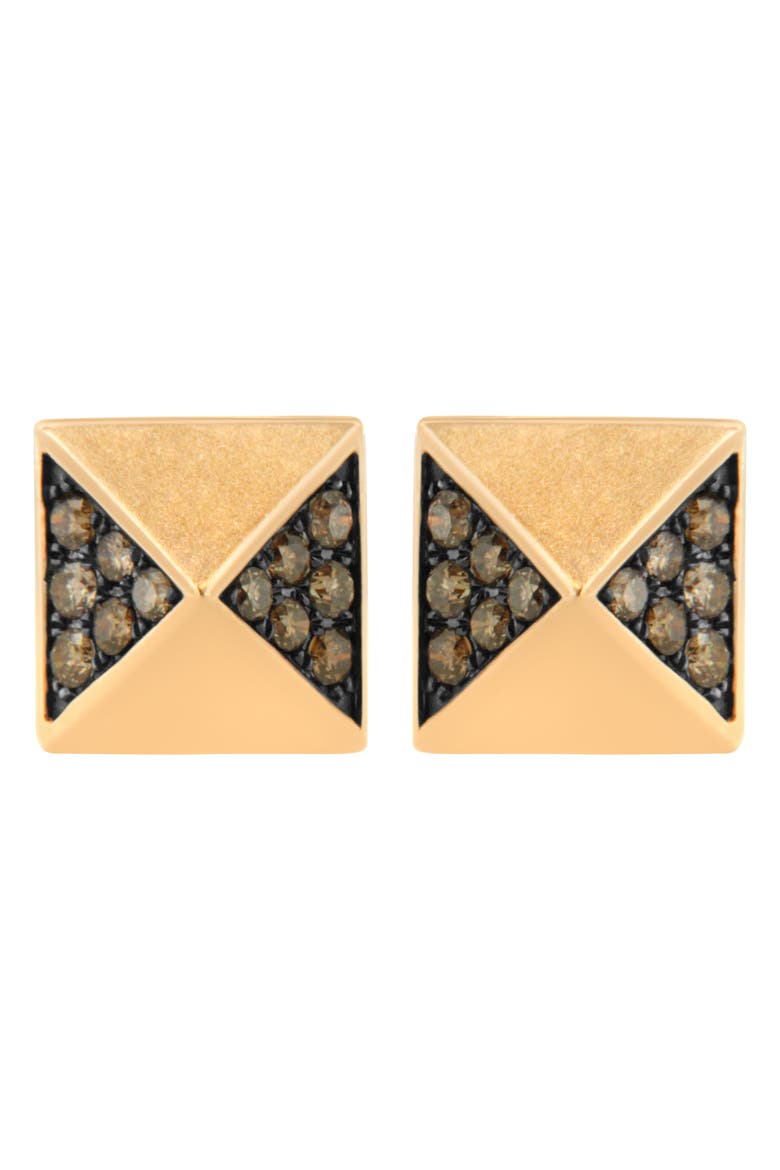 14K Rose Gold 1/4 Ct Brown Diamond Pyramid Stud Earring, Main, color, Pink
